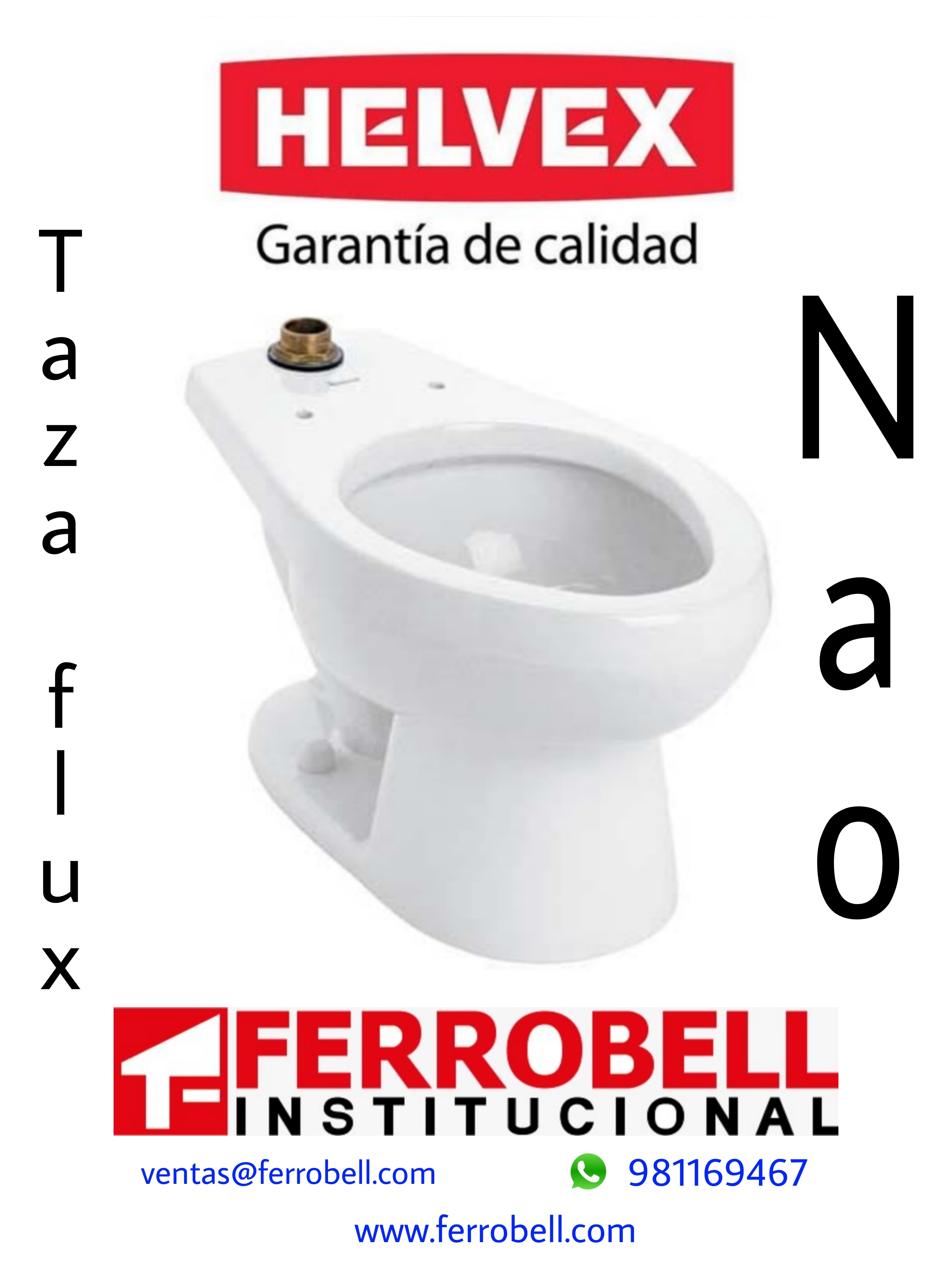 Taza Para Fluxómetro Nao consumo 3.5L / 4.8L - HELVEX